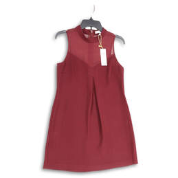 NWT Womens Red Sleeveless Mock Neck Sheer Back Zip Mini Dress Size XS