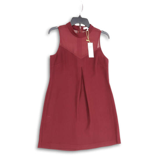NWT Womens Red Sleeveless Mock Neck Sheer Back Zip Mini Dress Size XS image number 1