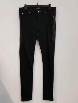 NWT Womens Black Dark Wash Button Fly Pockets Denim Skinny Jeans Size 30 alternative image