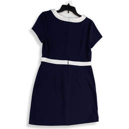 Womens Blue White Cap Sleeve Round Neck Back Zip Short A-Line Dress Size 8 alternative image