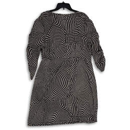 NWT Womens Black White Polka Dot V-Neck Ruched Knee Length Wrap Dress Sz 2X alternative image