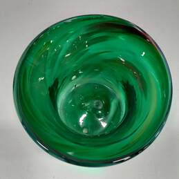 Fireweed Hand Blown Rich Emerald Green Bowl with White Strokes alternative image