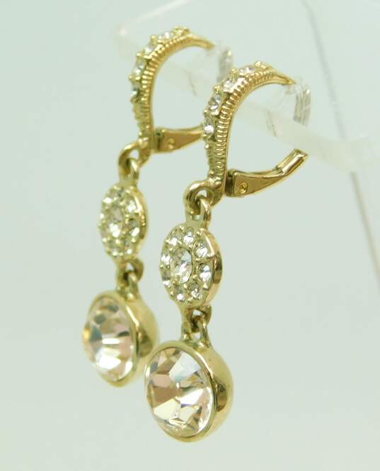 Designer Givenchy Gold Tone & Rhinestone Drop Earrings 5.9g image number 2