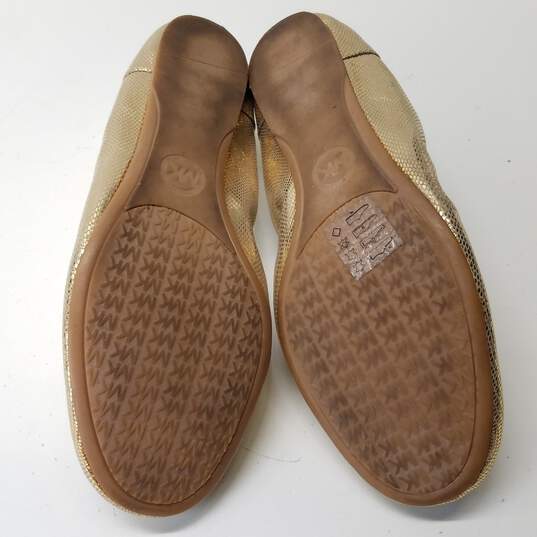 Michael Kors Scrunch Gold Leather Ballet Slippers Shoes Women's Size 9.5 M image number 4