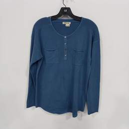 Orvis Blue Quarter Button 100% Cashmere Sweater Size M