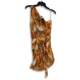 NWT Womens Brown Orange Sleeveless Waist Tie One Shoulder Mini Dress Size L alternative image