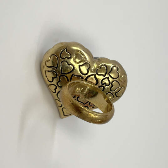 Designer Betsey Johnson Gold-Tone Engraved Rhinestone Heart Shape Ring image number 3
