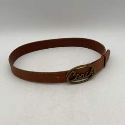 Coach Womens Brown Gold Leather Brass Logo Buckle Adjustable Belt Size Small