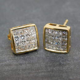 14K Yellow Gold 0.48 CTTW Pave Set Princess Cut Diamond Stud Earrings 2.1g