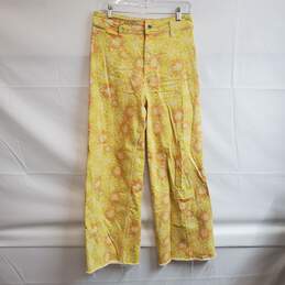 ZARA The Marine Straight Wide Leg Jeans High RisebFloral Sunflower Print, Size 8