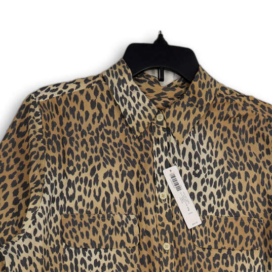 NWT Womens Tan Animal Print Long Sleeve Flap Pocket Button-Up Shirt Size 2 image number 3