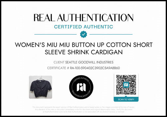 Miu Miu Button Up Cotton Short Sleeve Crop Cardigan Women's Size S AUTHENTICATED image number 2