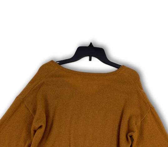 Womens Brown V-Neck Tight-Knit Long Sleeve Pullover Sweater Size Medium image number 4