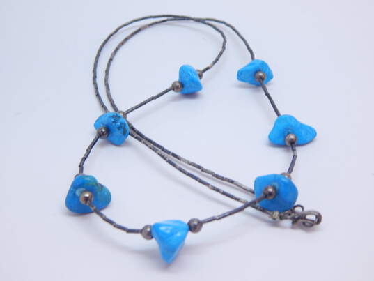 Southwestern 925 Turquoise Necklace Lizard Brooch & Hoop Earrings 21.5g image number 2