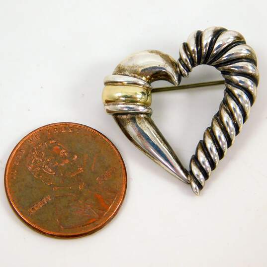 David Yurman 925 Sterling Silver & 14k Yellow Gold Shrimp Heart Brooch Pin 5.7g image number 6