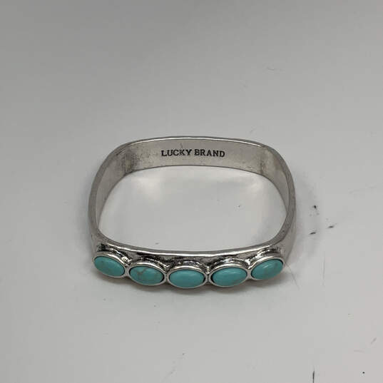 Designer Lucky Brand Silver-Tone Turquoise Stone Classic Bangle Bracelet image number 3