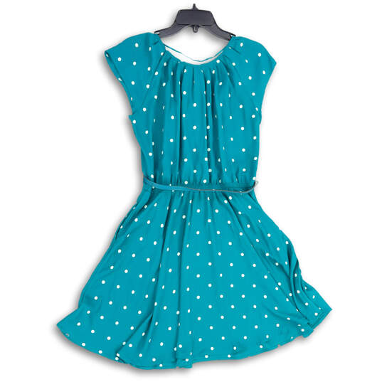 NWT Womens Green Polka Dot Pleated Waist Belted Fit & Flare Dress Size M image number 1