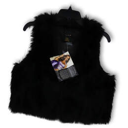 NWT Womens Black Faux Fur Sleeveless Open Front Vest Size Small
