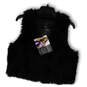 NWT Womens Black Faux Fur Sleeveless Open Front Vest Size Small image number 1