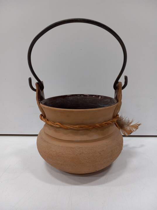 Italian Made Clay Pot w/Metal Handle image number 2