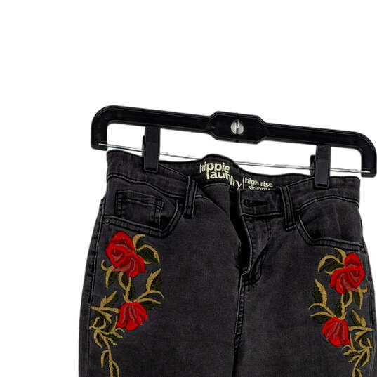 Womens Black Embroidered Denim High Rise Pockets Skinny Leg Jeans Size 26 image number 3
