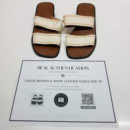 AUTHENTICATED Chloe Brown & White Leather Slides Size 39