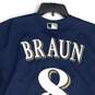 Majestic Mens Navy Gold Milwaukee #8 Genuine Major League Merchandise Jersey 50 image number 4