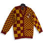 Womens Red Yellow Gryffindor Check Button Front Cardigan Sweater Size L image number 1