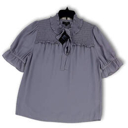 NWT Womens Gray Ruffle Short Sleeve Smocked Pullover Blouse Top Size Small