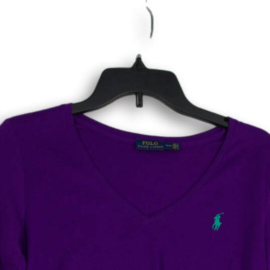 Womens Purple V-Neck Long Sleeve Pullover T-Shirt Size Medium image number 3