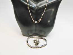 Romantic 925 Marcasite Pearl & Rhinestone Necklace Bracelet & Ring 37.2g