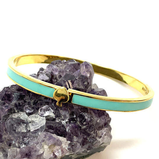 Designer Kate Spade Gold-Tone Turquoise Enamel Hinged Bangle Bracelet image number 1