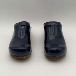 Womens Lotte Blue Leather Round Toe Block Heel Slip-On Clogs Size 40
