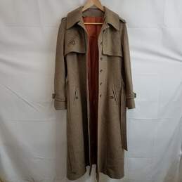 Vintage women's union made brown tweed wool full length trench coat