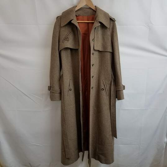 Vintage women's union made brown tweed wool full length trench coat image number 1