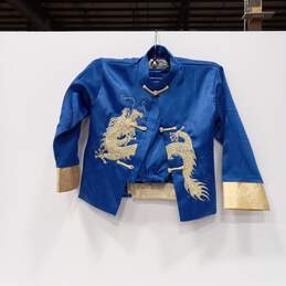 Boys Blue Traditional Silk Asian Embroidered Dragon Robe Uniform Jacket Size 6