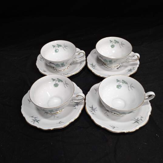 Set of 4  Vintage Mitterteich Green Ming Cups/Saucers image number 1