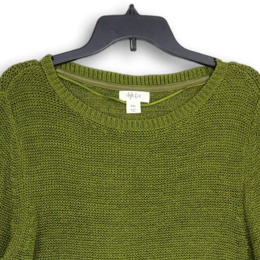 Womens Green Knitted  Long Sleeve Crew Neck Pullover Sweater Size 2XL image number 3