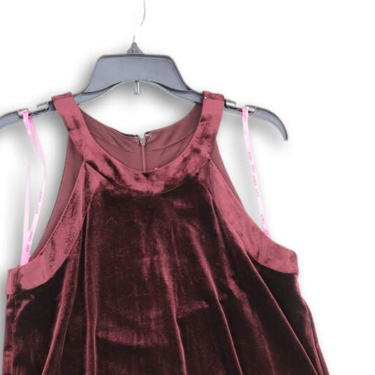 Womens Maroon Velvet Sleeveless Back Zip Short A-Line Dress Size 10 image number 3