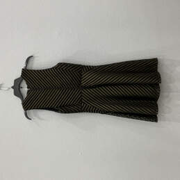 Womens Black Gold Striped V-Neck Sleeveless Back Zip Fit & Flare Dress Size S alternative image