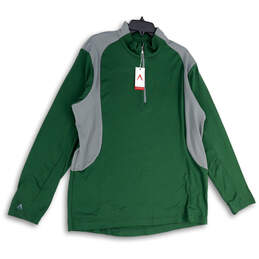 NWT Mens Green Gray 1/4 Zip Mock Neck Long Sleeve Pullover T-Shirt Size XL