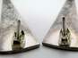 Taxco Mexico 925 Modernist Black Enamel Inlay & Cut Outs Triangles Drop Post Statement Earrings 21.3g image number 2