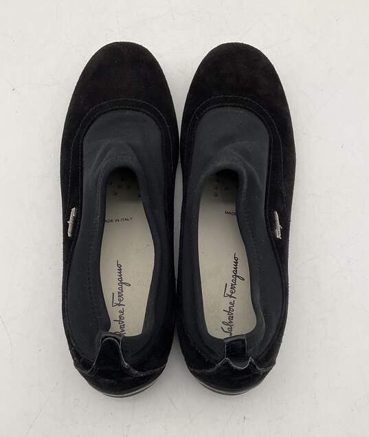 Salvatore Ferragamo Women's Size 7.5 Black Suede Stretch Microfiber Slip On Flats Shoes image number 5