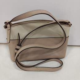 Womens Tan Ivory Pebble Leather Zip Inner Divider Shoulder Crossbody Bag alternative image