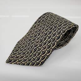 HERMÈS Men's Beige Diamond Pattern on Black 100% Silk Necktie AUTHENTICATED