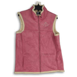 Womens Pink Mock Neck Sleeveless Full-Zip Vest Size X-Large