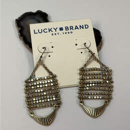 Designer Lucky Brand Two-Tone Fish Hook Beaded Fashionable Dangle Earrings
