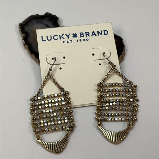 Designer Lucky Brand Two-Tone Fish Hook Beaded Fashionable Dangle Earrings image number 1