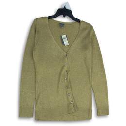 NWT Ann Taylor Womens Gold Long Sleeve Button Front Cardigan Sweater Size Medium