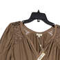 NWT Womens Brown Split Neck 3/4 Sleeve Pullover Blouse Top Size 1X image number 3